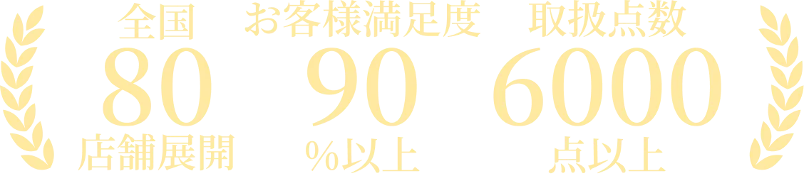 全国79店舗を展開 お客様満足度90%以上 取り扱い点数6000点以下